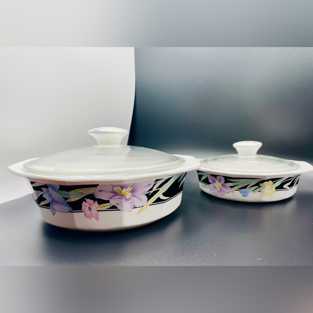 2 Vintage Mikasa Charisma Black Fire & Ice Casserole Dish 1980s